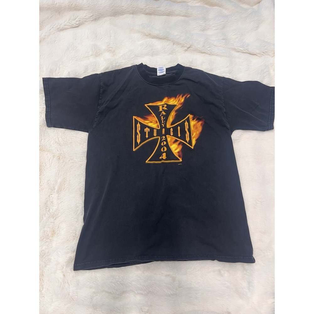 Vintage 2004 Sturgis Tshirt Tee Top Black Biker Motorcycle Shirt Lg Fast Ship!!!